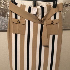Brand New Never Worn, Striped Tan, White and Black Skirt